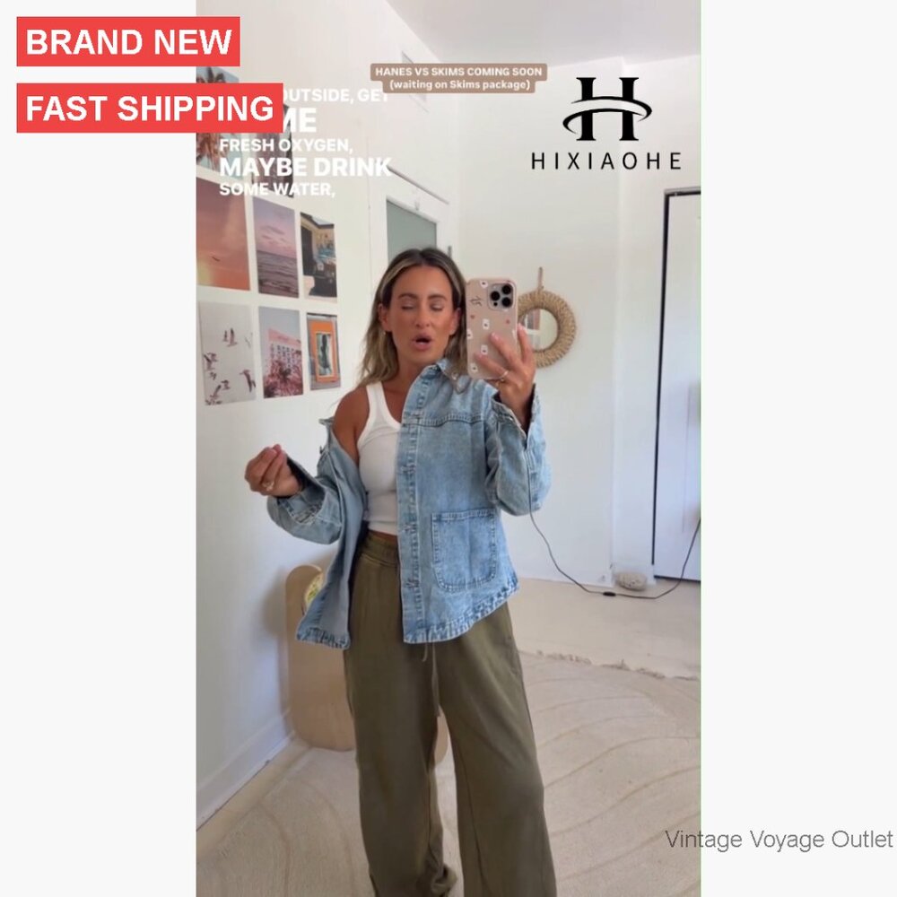 Oversized Denim Jacket with Pockets, Button Up Lo… - image 7